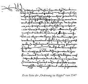 Erste Seite der 'Ordenung zu Keppel' von 1547